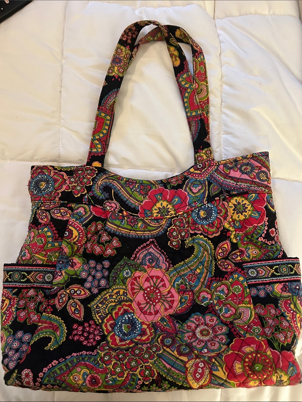 Vera Bradley Black Multicolor Paisley Floral Quilted Tote